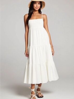 Anthropologie Saltwater Luxe Sorrento Midi Dress Salt White Linen Blend NWT